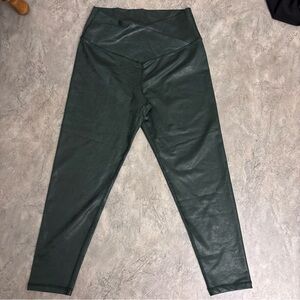 Aerie Offline Faux Leather Dark Green High-Waisted Leggings